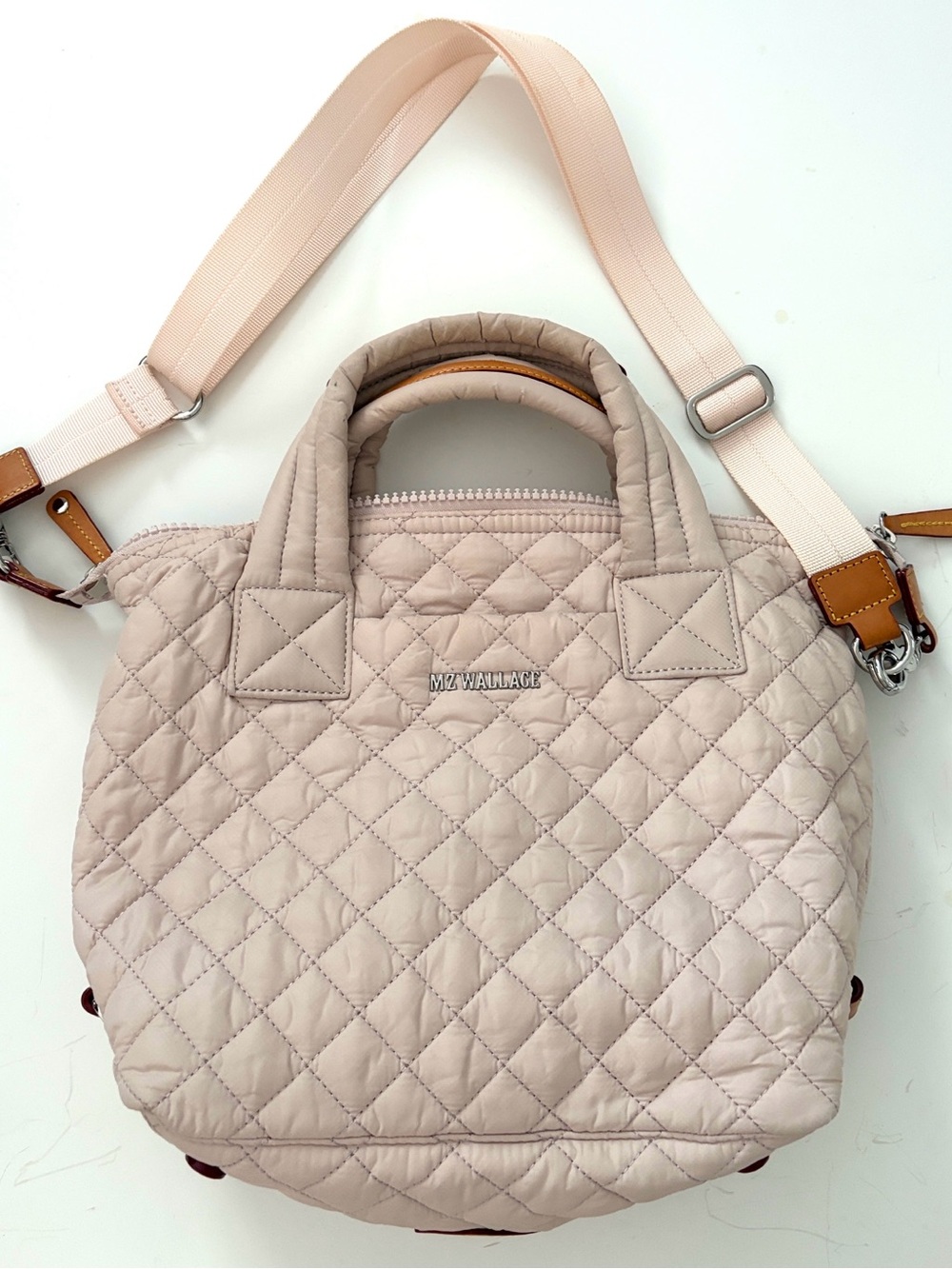 MZ Wallace Small Sutton Deluxe Tote Bag Crossbody Pale Pink - Picture 9 of 14